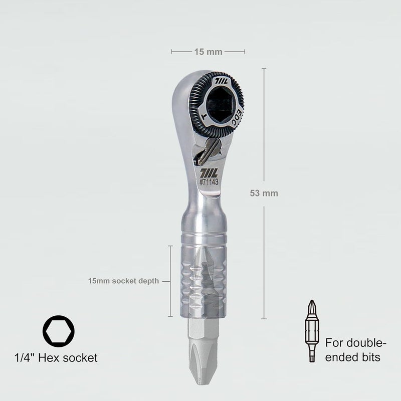 711L Mini Ratchet Wrench TG - One of the World's Smallest 1/4" EDC Ratchet Wrench For Tight Spaces - Stainless Steel - For Double-ended Bits - Image 2